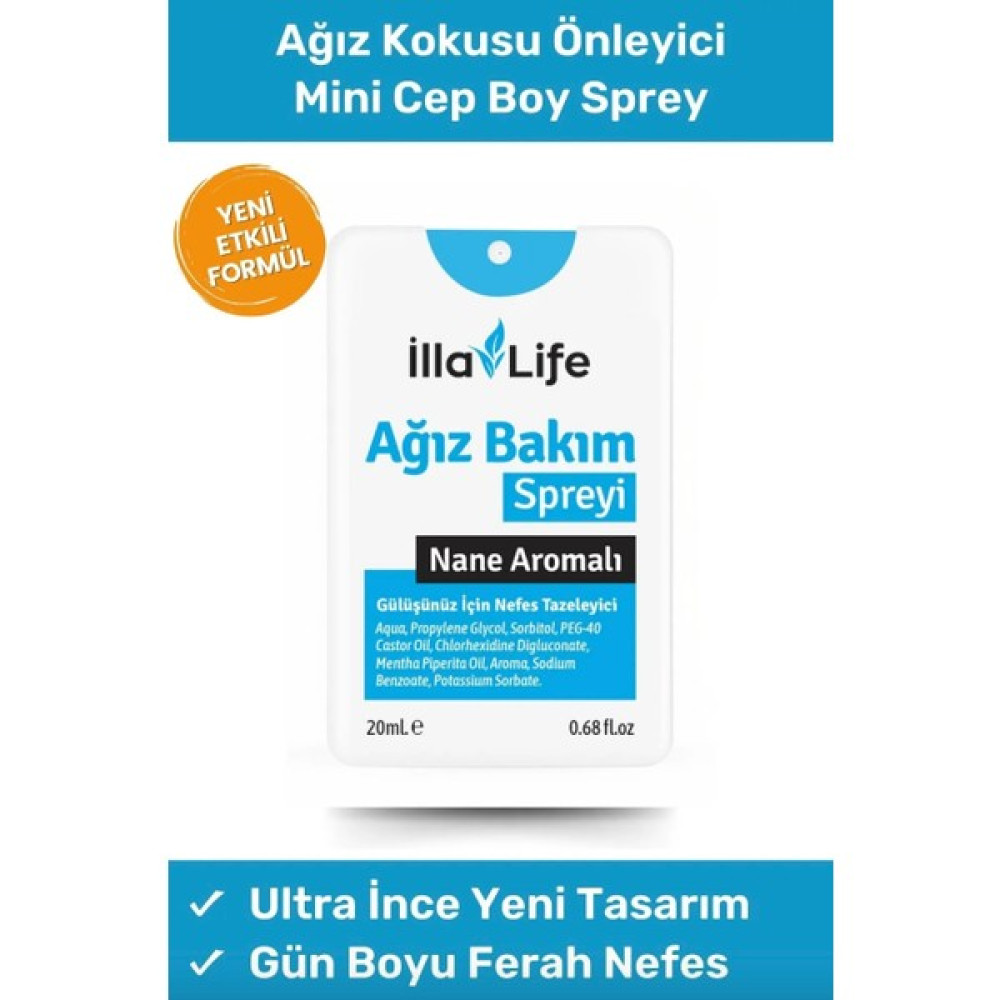 Illa Life Cep Boyu Ultra Ince Ağız Kokusu Önleyici Sprey Nane Aromalı Kolay Taşınabilir Mini Cep Spreyi 20 Ml Ağız Gargara ve Spreyi Fiyatı