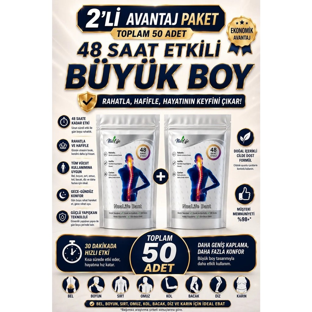 ⚡İlla Life Isı Destekli Büyük Boy Kinezyo Bant – Kas & Eklem İçin 25’li Diğer Fiyatı