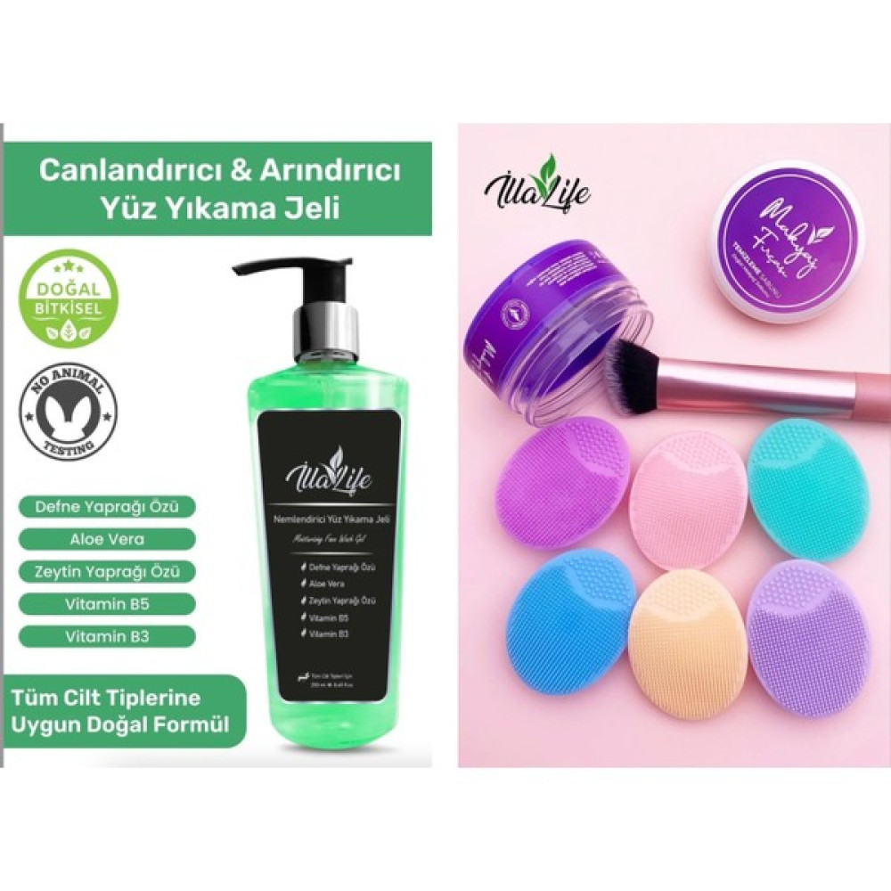 Illa Life Su Bazlı Yüz Temizleme & Yıkama Jeli + Illa Life Makyaj Fırçası & Süngeri Temizleme Sabunu ve Silikon Matı - abc12 Cilt Temizleme ve Peeling Fiyatı