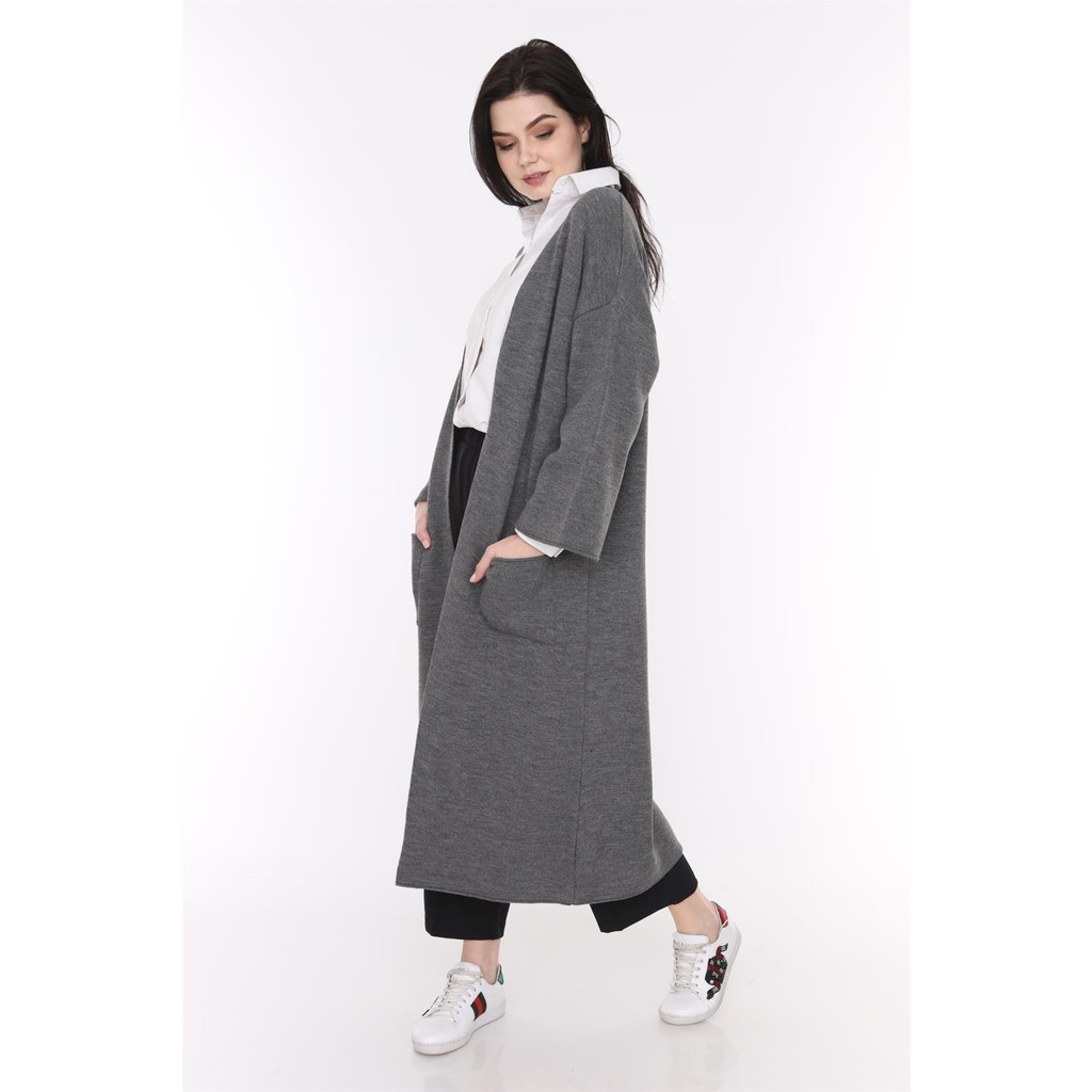 İlmek Kadın Kimono Kol Cepli Füme Triko Hırka %90 Akrilik Rahat Model 4100 Giyim & İç Giyim Fiyatı
