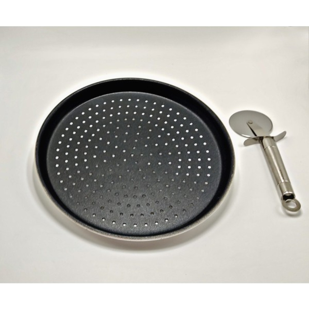 Ily Granit Delikli Pizza Tepsisi + Inox Pizza Kesici - 26 cm - Siyah Tepsiler / Fırın Kapları Fiyatı