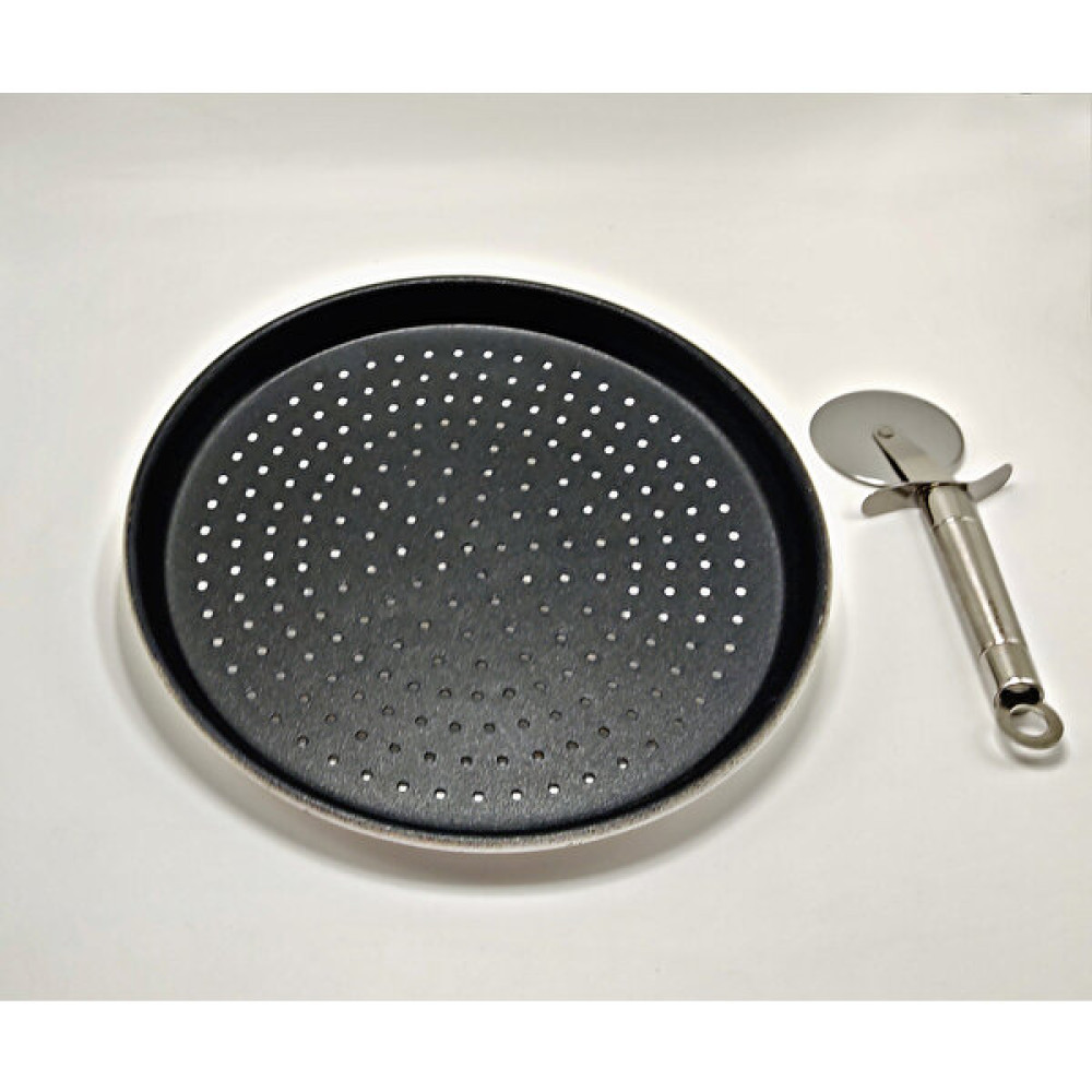 Ily Granit Delikli Pizza Tepsisi + Inox Pizza Kesici - 36 cm - Siyah Tepsiler / Fırın Kapları Fiyatı