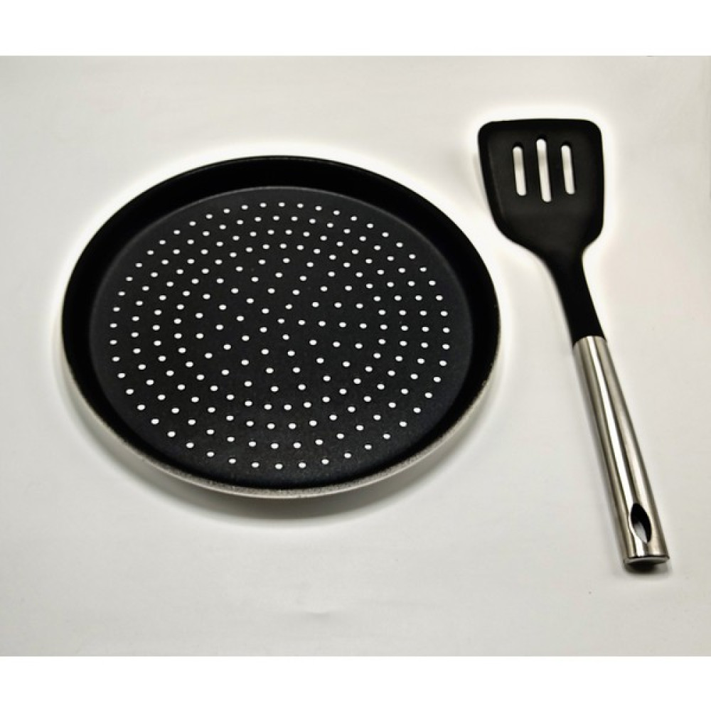 İly Granit Delikli Pizza Tepsisi - Metal Saplı Siyah Spatula - 26 cm Tepsiler / Fırın Kapları Fiyatı