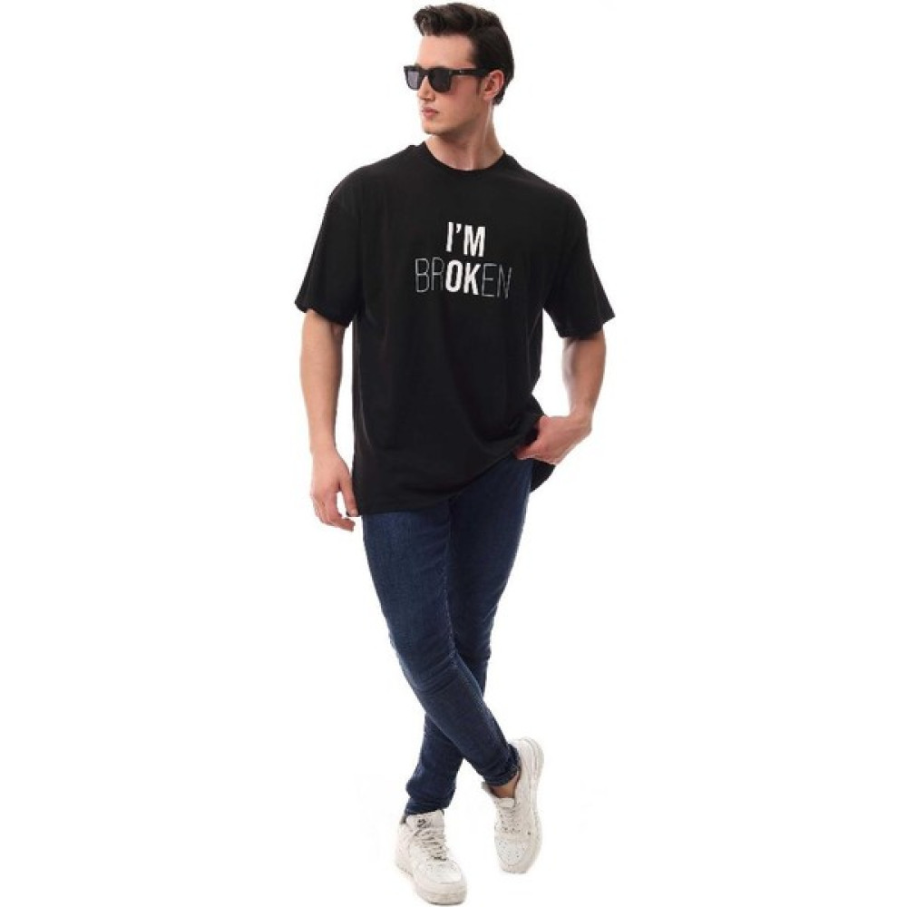 I'm Ok Relaxed Oversize Basic Erkek T-Shirt Siyah 6000 Erkek T-shirt Fiyatı