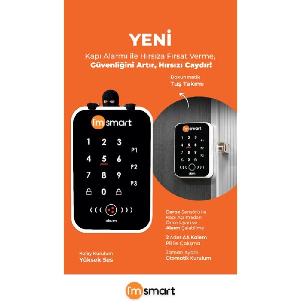 I'm Smart Mini Kapı Alarmı Darbe Sensörlü Dokunmatik Ekran Güvenlik Sistemi Setleri Fiyatı