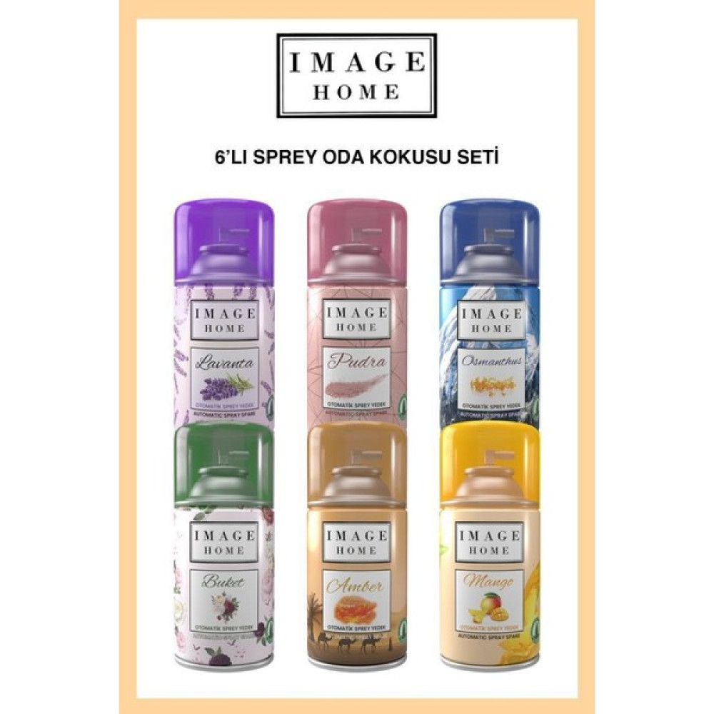 Image Home Lavanta, Pudra, Osmanthus, Buket, Amber, Mango Otomatik Yedek Sprey Oda Ortam Kokusu 6'lı Set x 250 ml Oda Kokusu Fiyatı