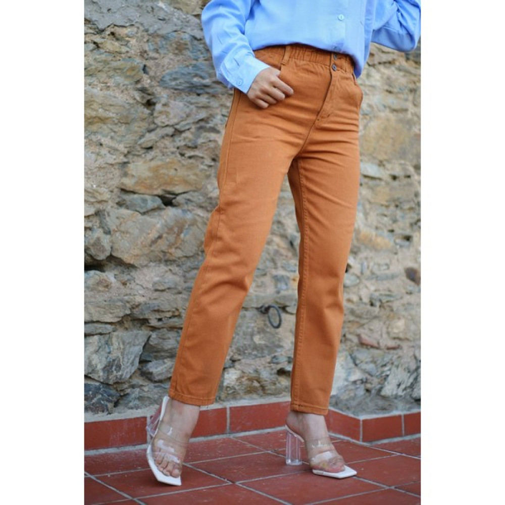 İmaj Butik Beli Lastikli Mom Jean Kot Pantolon/kiremit Bayan Jeans / Kot Pantolon Fiyatı