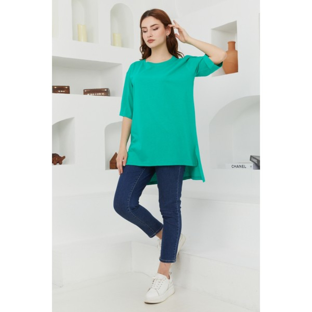 İmaj Butik Kapri Kol Önü Kısa Arkası Uzun Tişört/yeşil Bayan T-shirt Fiyatı