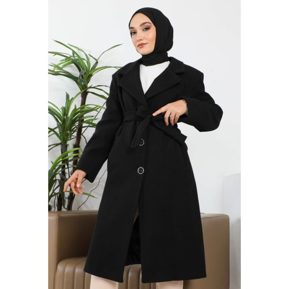 İmaj Butik Siyah Büyük Beden Kruvaze Yaka Kaşe Kaban Bayan Mont Fiyatı