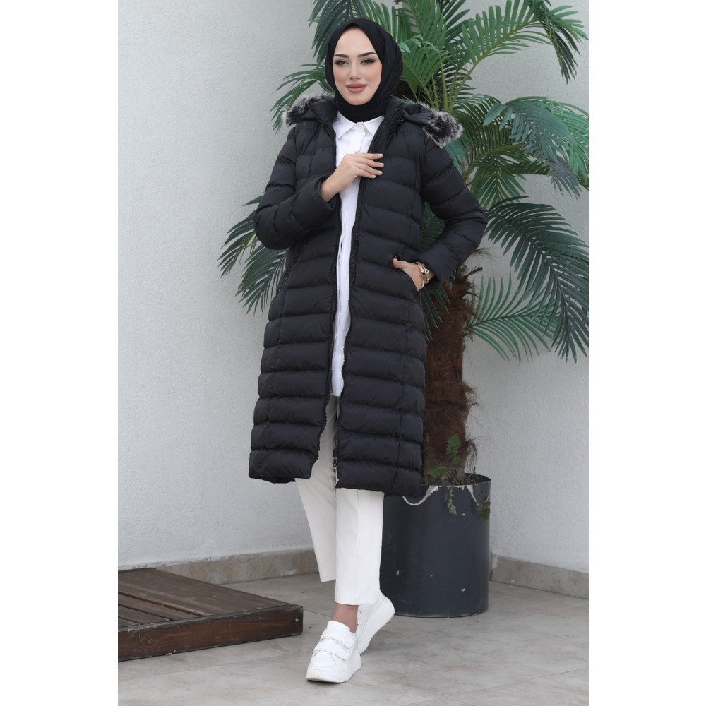 İmajButik Siyah Kadın Modest Kapüşonlu Fermuarlı Tesettür Şişme Mont 46 Beden Tesettür Giyim Fiyatı