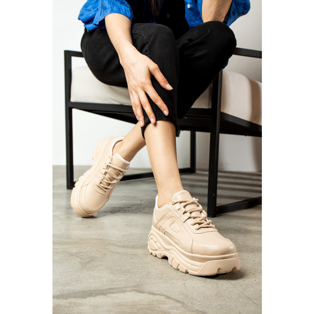 İmerShoes Günlük Kadın Bej Sneaker Spor Ayakkabı Desenli Hafif Yüksek Taban Bağcıklı 001 37 Beden Spor Ayakkabı Fiyatı