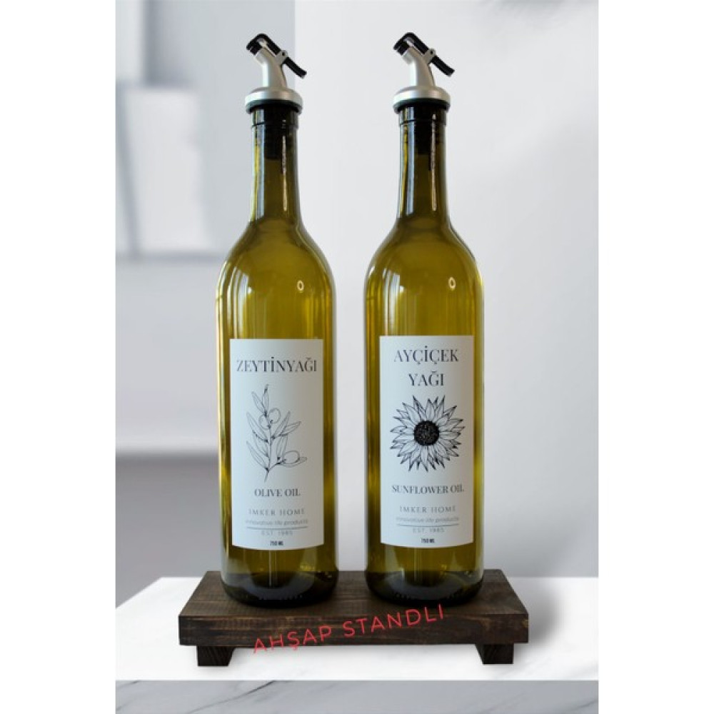 Imker Home Ahşap Stantlı Amber Cam Ayçiçek Yağı Zeytinyağı Şişesi Sıvıyağlık Yağdanlık 750ML Mutfak Gereçleri Fiyatı