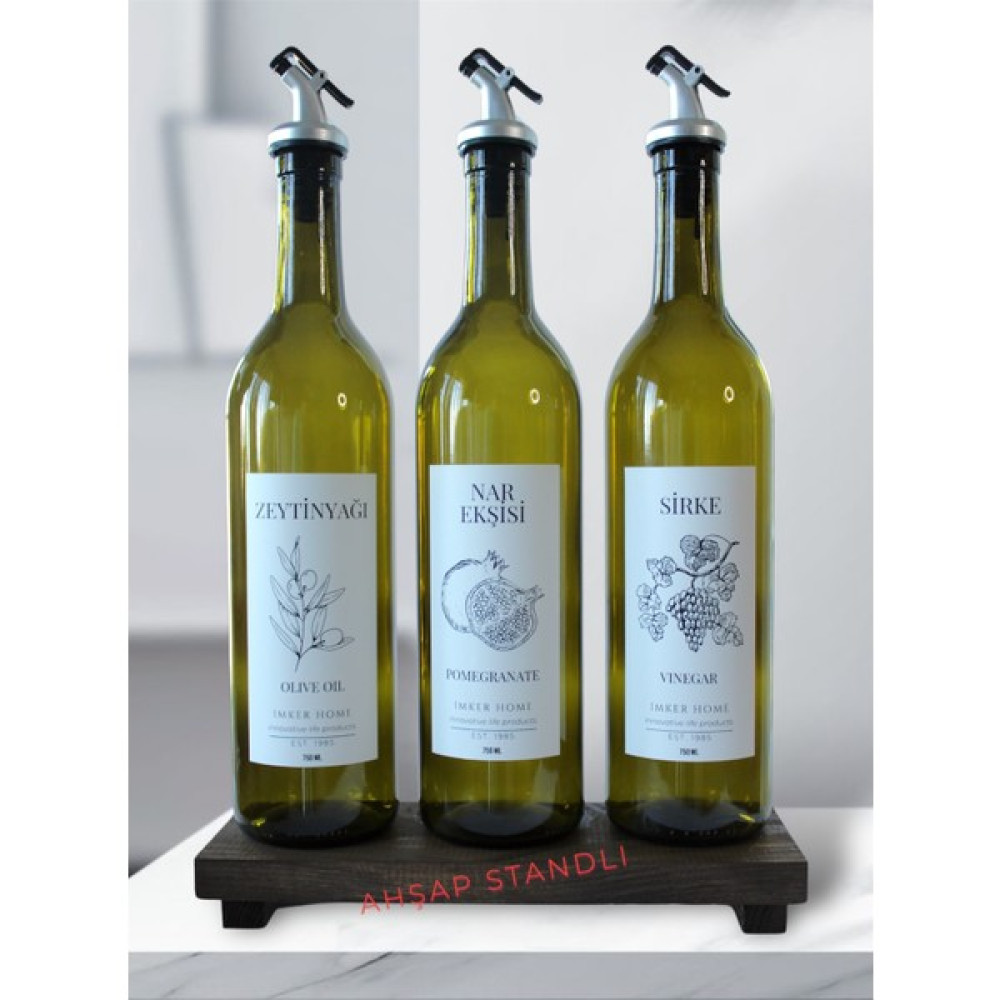 Imker Home Ahşap Stantlı Amber Cam Zeytinyağı Nar Ekşisi Sirke Şişesi Seti Yağdanlık Sosluk 750ML Mutfak Gereçleri Fiyatı