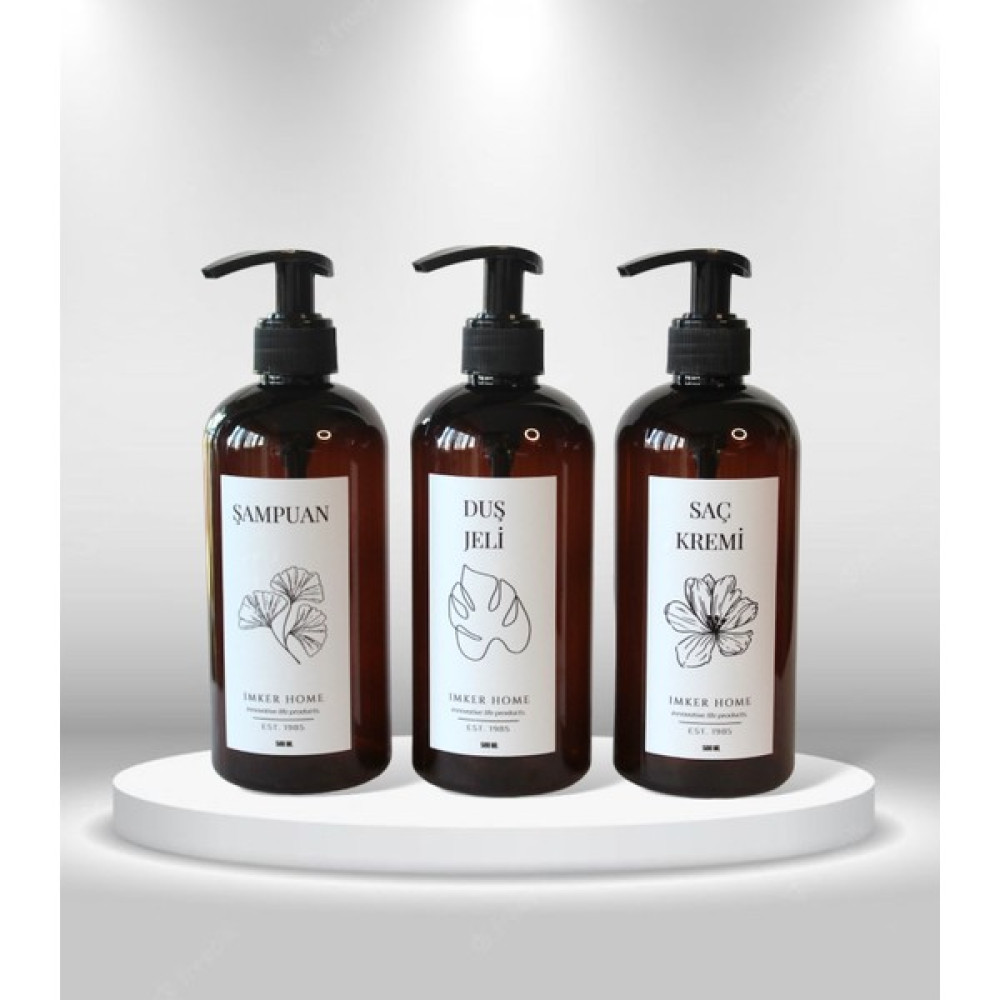IMKER HOME Amber Kahverengi Pompalı Plastik Şampuan Duş Jeli Saç Kremi Şişesi 500 ml Sabunluk Fiyatı