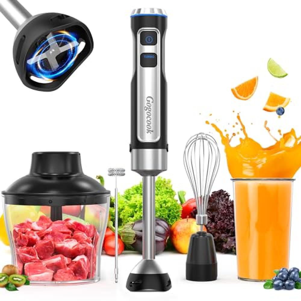 Immersion Blender 5 in 1 Hand Blender, Electric Blender Max 1000W Heavy Duty Motor, 21 Speed & Turbo Mode Handheld Blender, Milk Frother, Egg Whisk, 800ml Beaker, 600ml Chopper Stainless Steel Blades Blenders Fiyatı