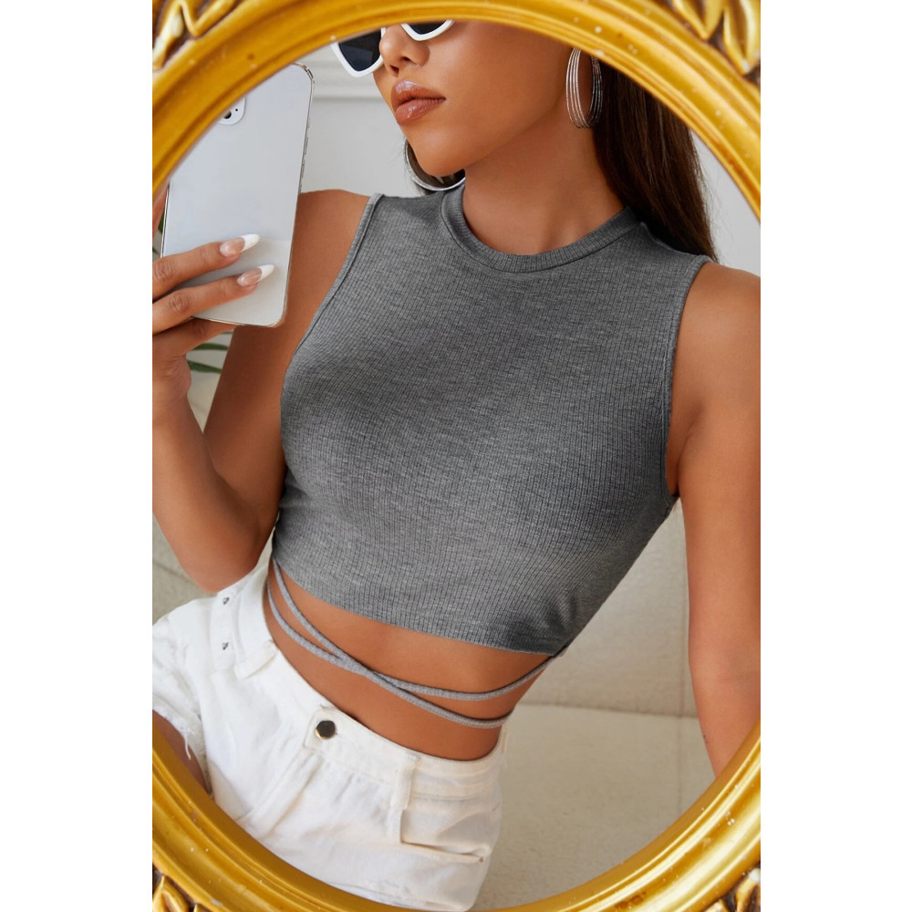 Imoda Kadın Gri Çapraz Bağlamalı Crop Top Bluz M Beden Bluz Fiyatı