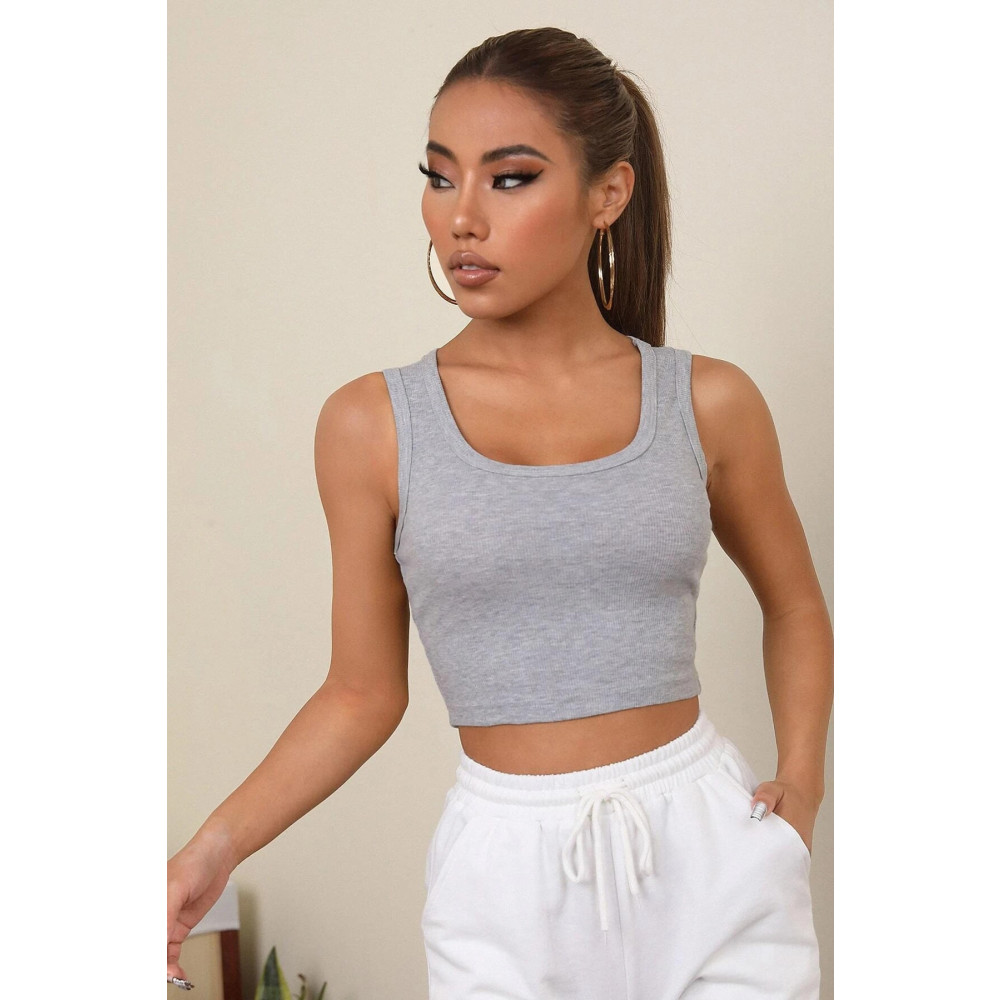Imoda Kadın Gri Kare Yaka Crop Top Bluz S/M Beden Bluz Fiyatı