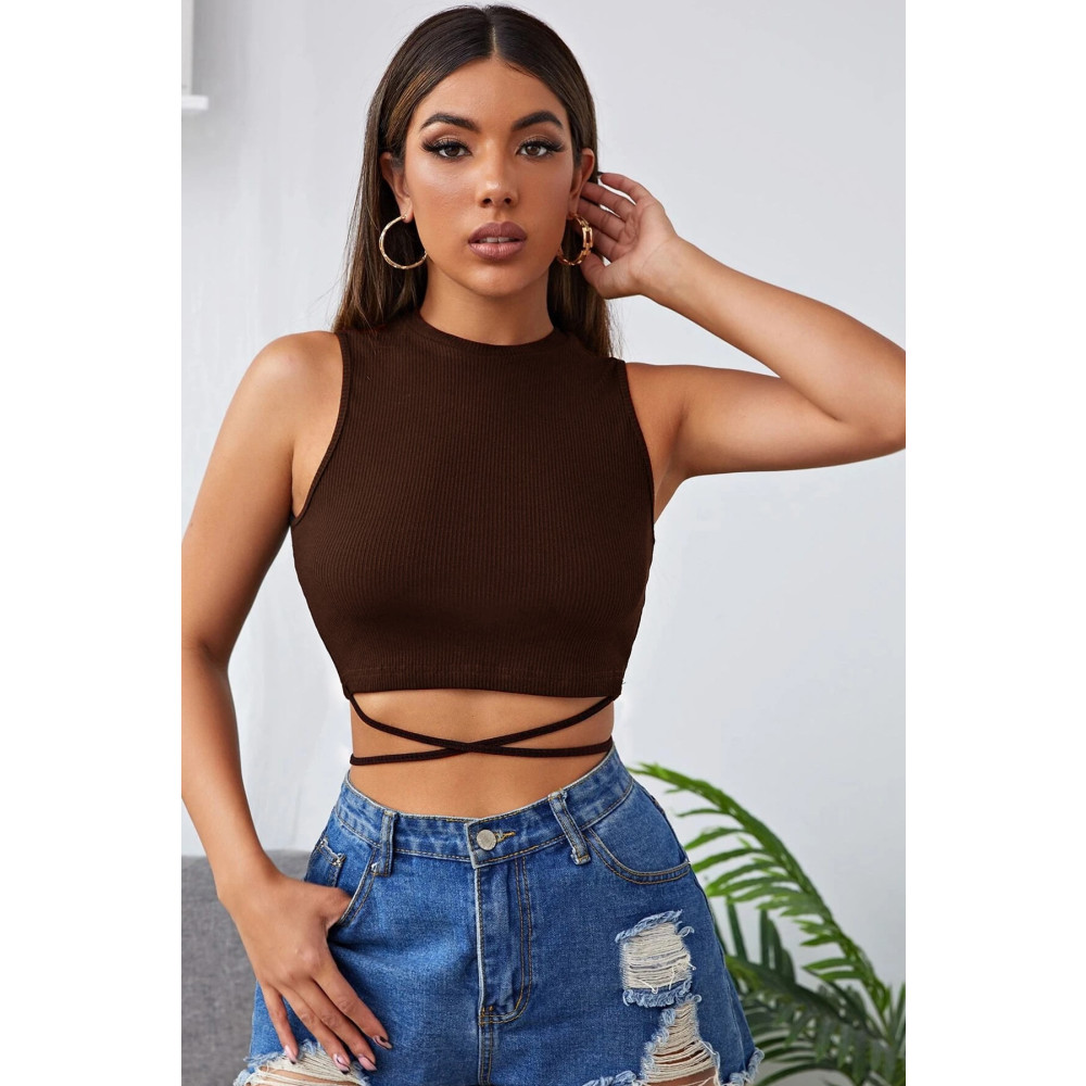 Imoda Kadın Kahverengi Çapraz Bağlamalı Crop Top Bluz L Beden Bluz Fiyatı