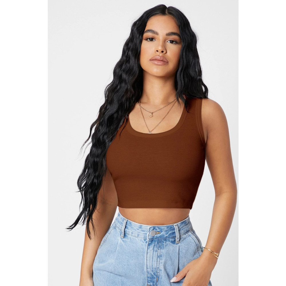 Imoda Kadın Kahverengi Kare Yaka Crop Top Bluz S/M Beden Bluz Fiyatı