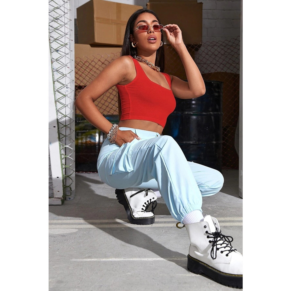 Imoda Kadın Kırmızı Askılı Crop Top Bluz L Beden Bluz Fiyatı