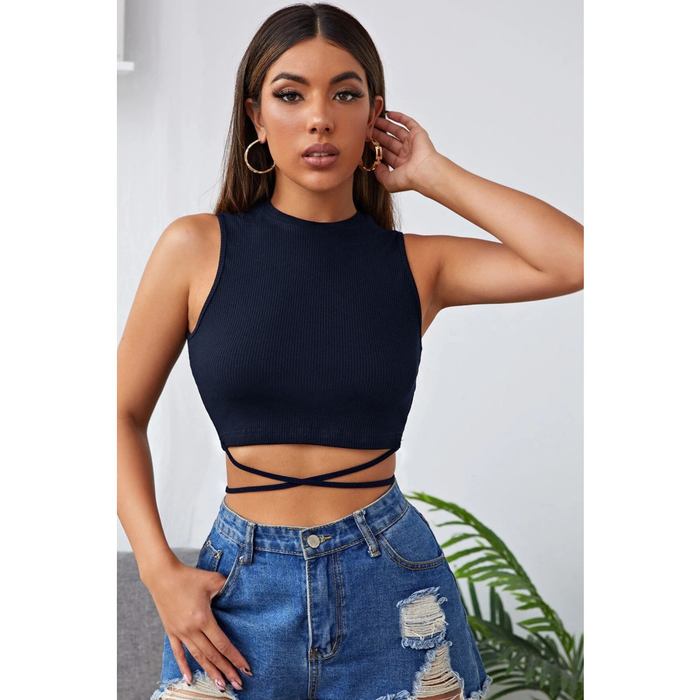 Imoda Kadın Lacivert Çapraz Bağlamalı Crop Top Bluz XL Beden Bluz Fiyatı