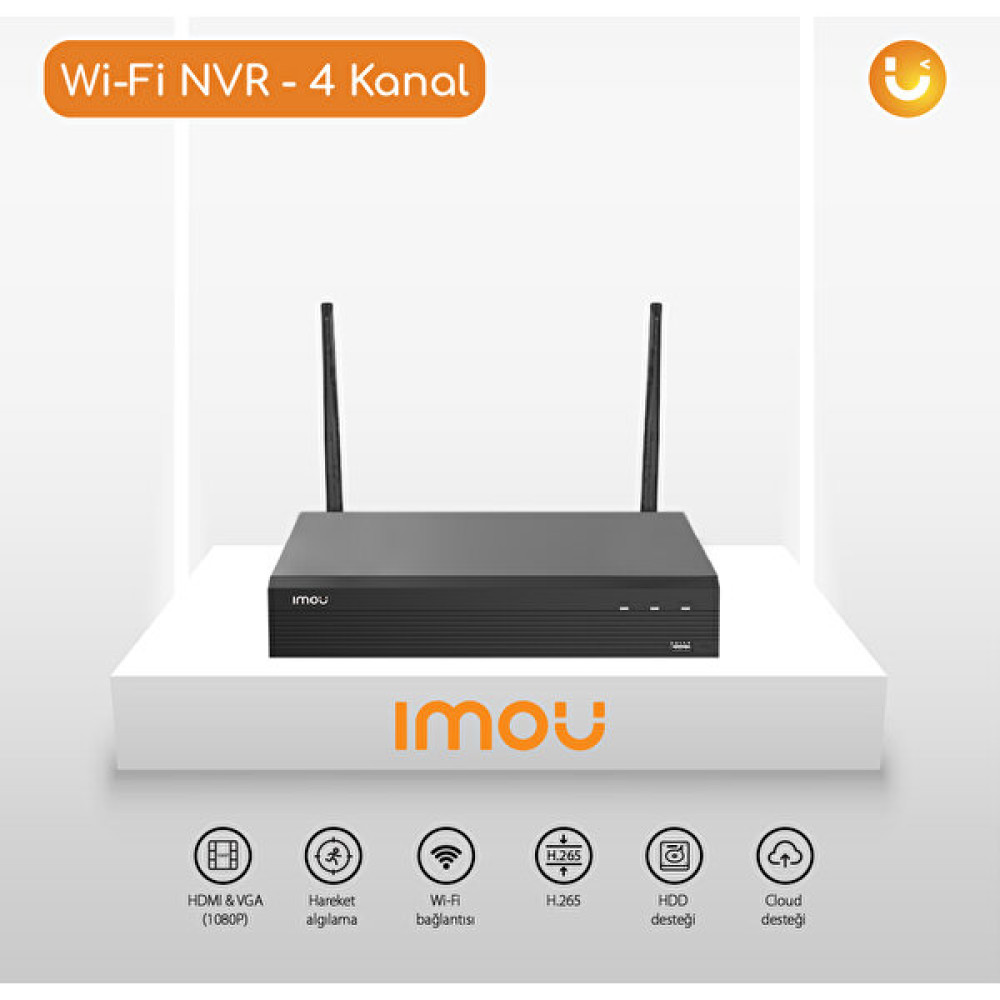 IMOU 4 Kanal WiFi NVR / Ethernet - 2x2 MIMO -  HDMI, VGA - 8 TB HDD Desteği -  Kablolu 40 Mbps , WiFi 16 Mbps - ONVIF - Bulut Hizmeti (NVR1104HS-W-S2) Güvenlik Sistemi Kayıt Cihazı Fiyatı