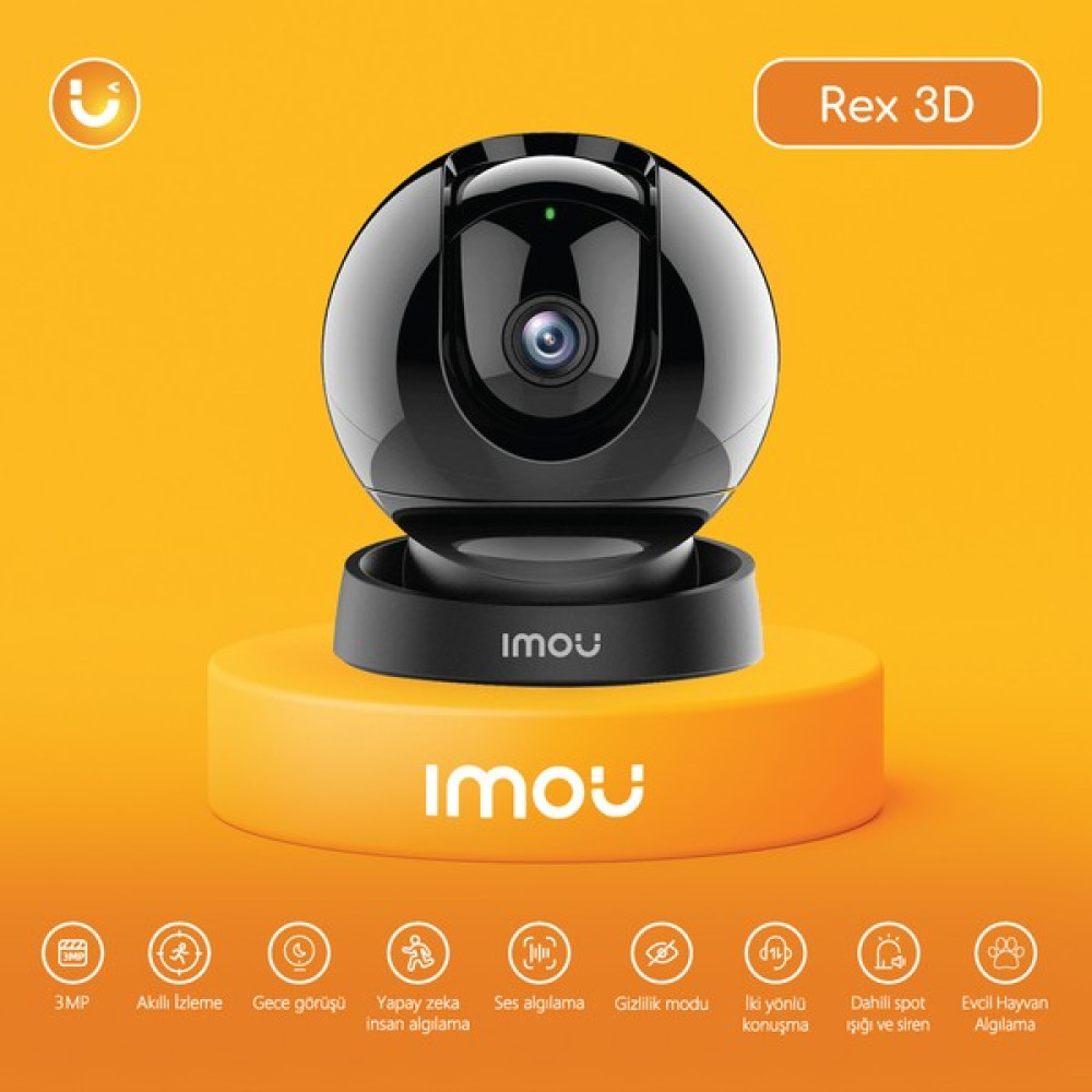 Imou Rex 3D Iç Ortam Wi-Fi PT Kamera 3 MP - Evcil Hayvan Algılama-Gece GÖRÜŞ-360° Hareket-Hareket ve Insan Algılama-İki Yönlü Konuşma-SD KART-ONVIF... Güvenlik Kameraları Fiyatı