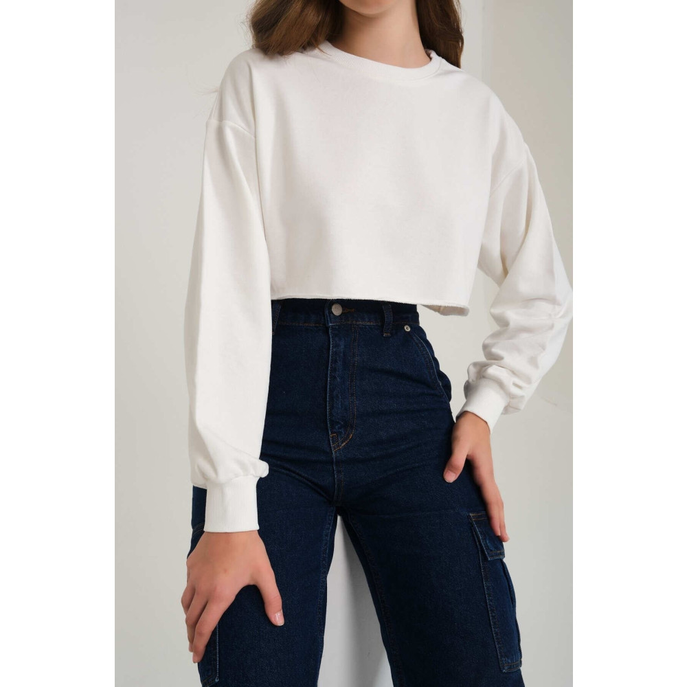 İmpavido - Kadın Crop Oversize Kesim Üç Iplik Polarsız Sweatshirt S Beden Bayan Sweatshirt Fiyatı