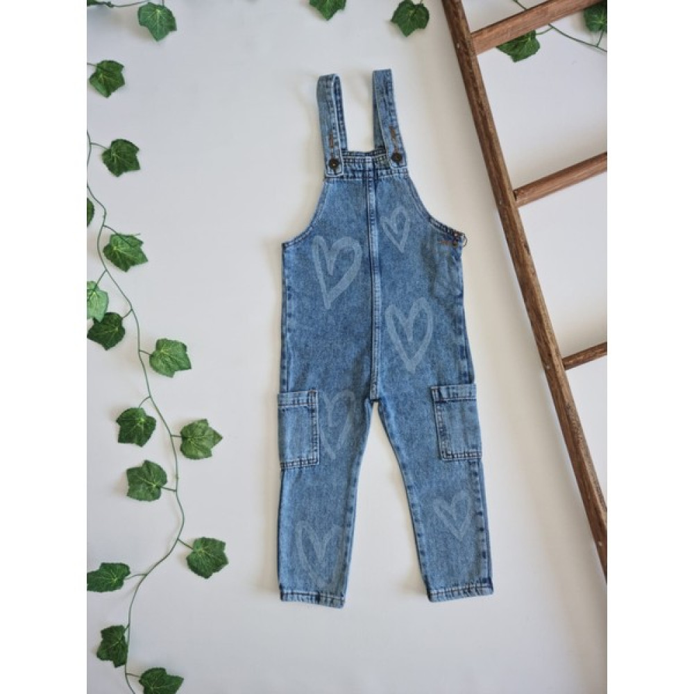 İn Mini Inmini Kalp Baskılı Denim Salopet Kız Çocuk Tulum ve Salopet Fiyatı