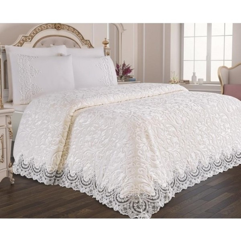 İnan Home Fransız Güpürlü Krem Rengi Modern Battaniye & Yatak Örtüsü Takımı - 240 x 250 cm Yatak Örtüsü Fiyatı