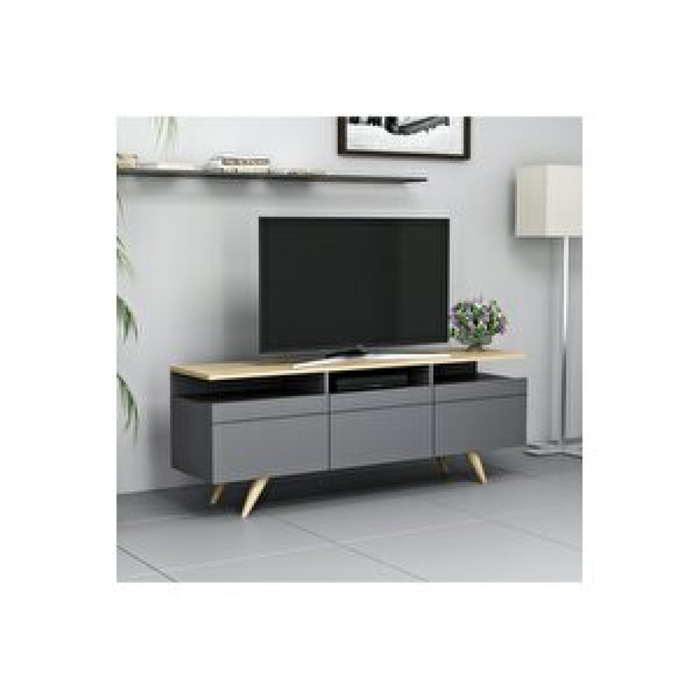 Inarch Berlin 150cm 3 Kapaklı Tv Ünitesi Antrasit - Safir Meşe Antrasit Tv Ünitesi / Sehpası Fiyatı