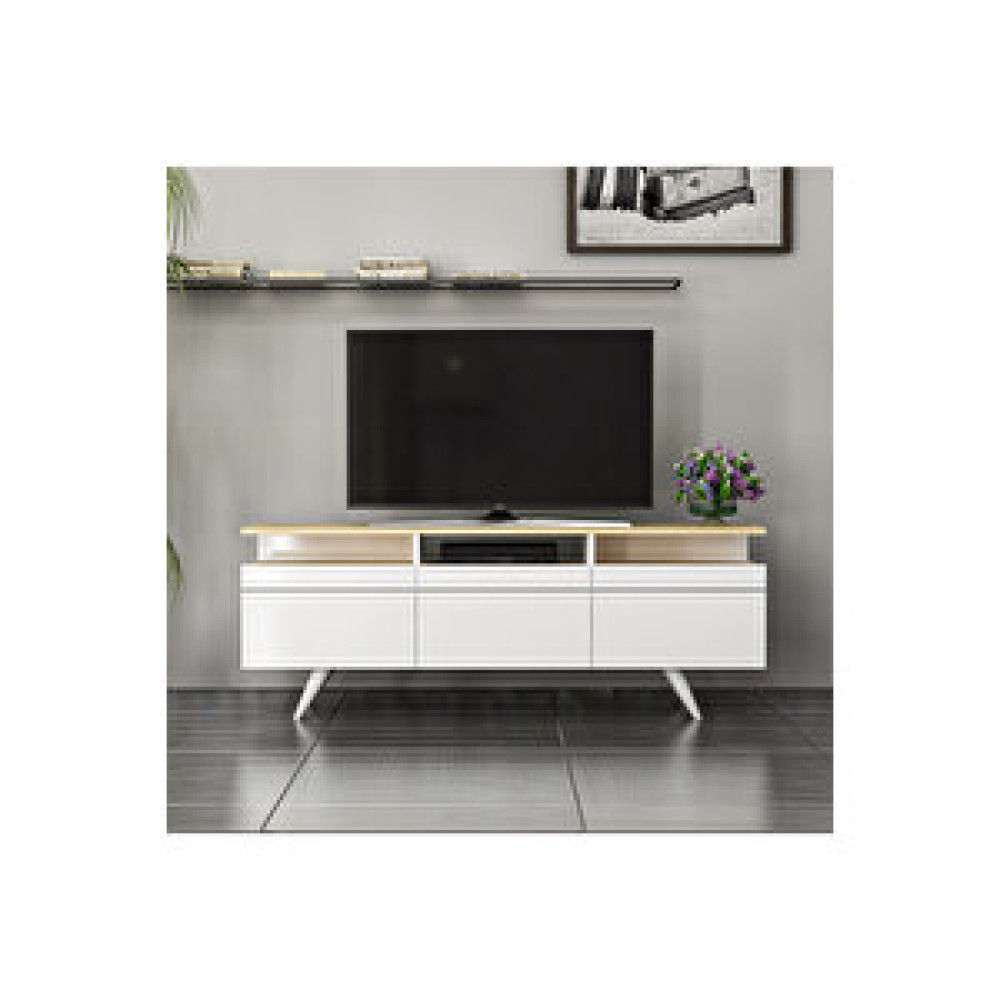 Inarch Berlin 150cm 3 Kapaklı Tv Ünitesi Beyaz - Safir Meşe Beyaz Tv Ünitesi / Sehpası Fiyatı
