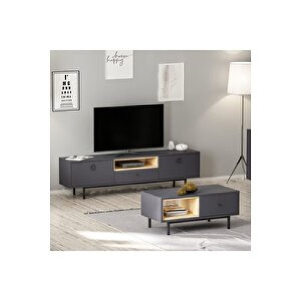 Inarch Naturel Tv Ünitesi Ve Orta Sehpa 2'li Takım Antrasit - Safir Meşe Tv Ünitesi / Sehpası Fiyatı
