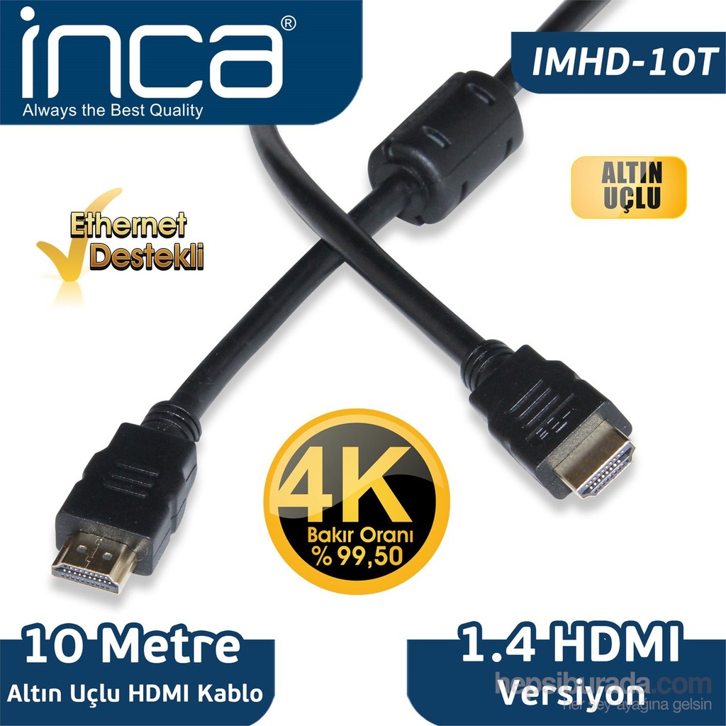 Inca IMHD-10T 10M 4K 1,4 V 3D Altın Uçlu HDMI Kablo Bilgisayar Çevirici ve Adaptörü Fiyatı