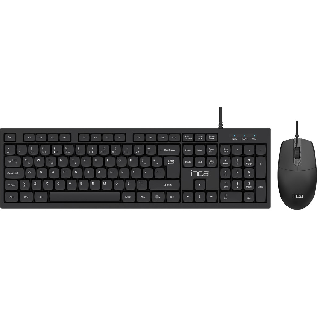 Inca IMK-376T Kablolu Türkçe Q Klavye Mouse Seti | 105 Tuş Ergonomik Tasarım USB 2.0 10 Milyon Tuş Ömrü - Siyah Klavye - Mouse Fiyatı