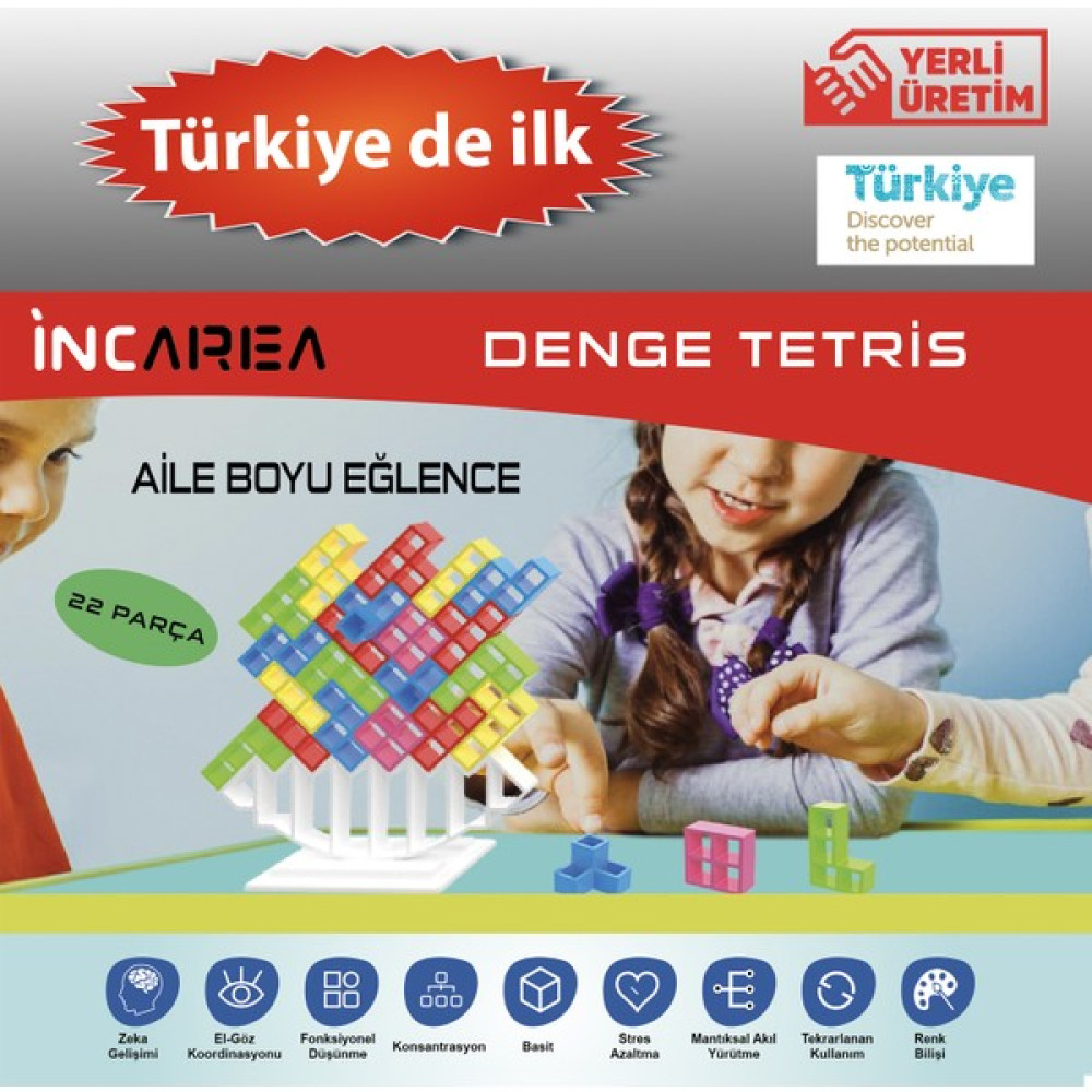 İncarea Denge Tetris / Kule - Koordinasyon, Zeka ve Denge Oyunu ( Denge Oyuncağı ) 22 Parça - Renkli Eğitici Oyuncak Fiyatı