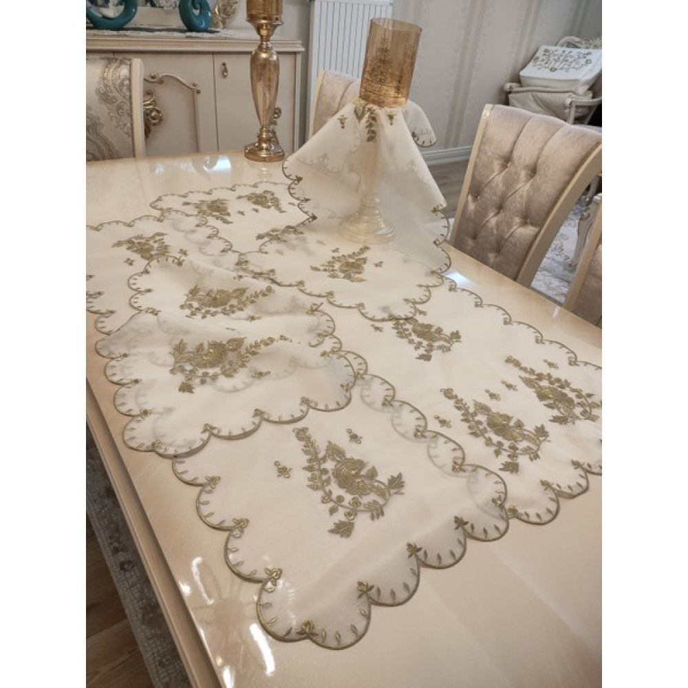 İnci Secret Home Nakış Işlemeli Ipek Salon Setimiz 5 Parçadan Oluşmaktadır. - Beyaz - 50 x 150 cm Masa Örtüsü Fiyatı