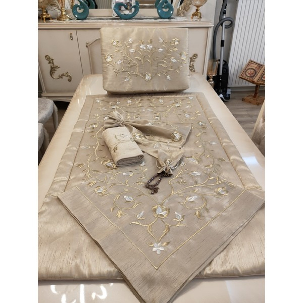 İnci Secret Home Seccade Seti, Maraş Işi Nakış Işlemeli 6 Parça Nişan Bohçası Seti - 90 x 150 cm - Kahverengi Seccade Fiyatı