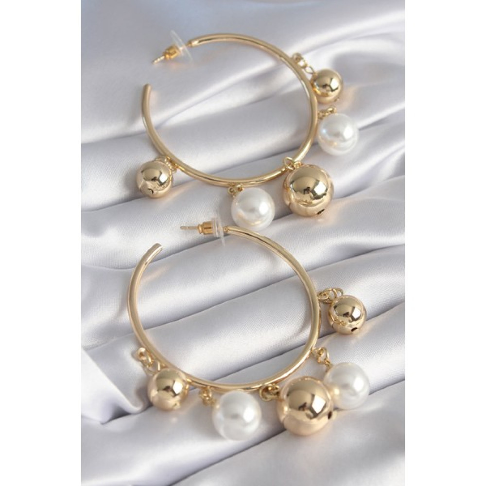 İnci Trend Pirinç Gold Renk Halka Model Sallantı Top Detay Kadın Küpe Bijuteri Küpe Fiyatı