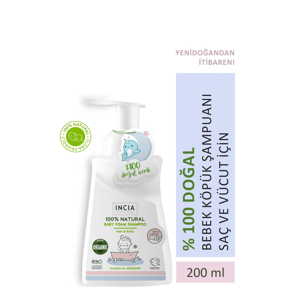Incia %100 Doğal Organik Sertifikalı Bebek Köpük Şampuanı Saç Vücut Lavanta Konak Önleyici Yenidoğan 200ml Bebek Şampuanı Fiyatı