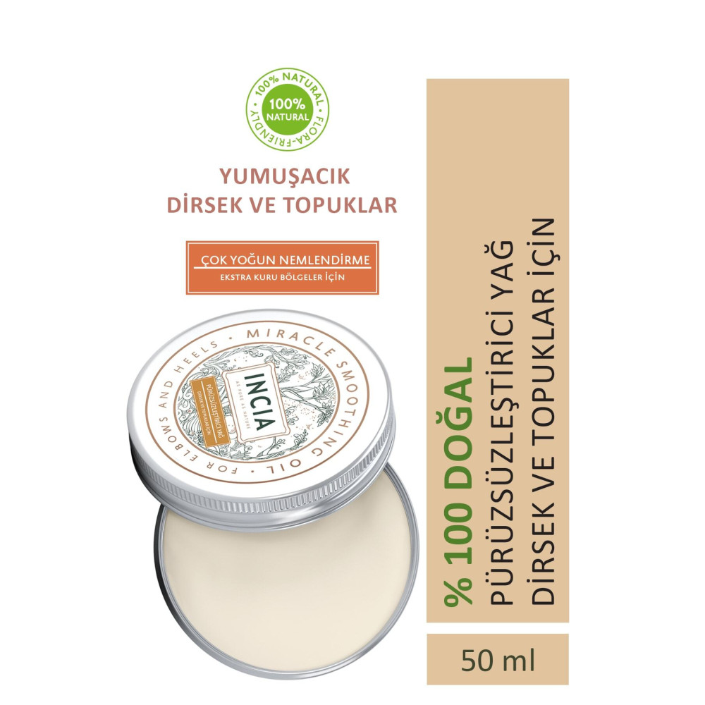 Incia %100 Doğal Pürüzsüzleştirici Yağ Yoğun Nemlendirici Kremi Organik Dirsek Topuk Vegan 50 ml Vücut Losyonu ve Nemlendiricileri Fiyatı