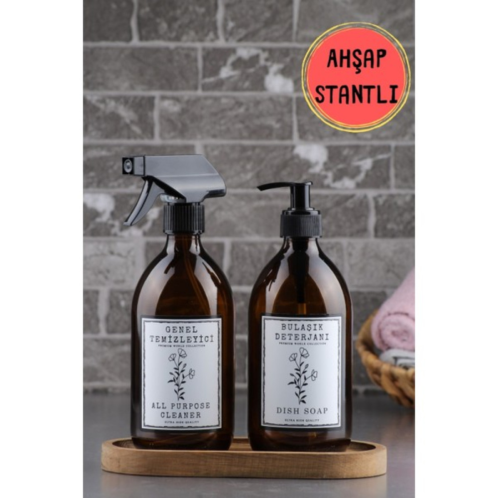İncili Home Ahşap Stantlı Amber Renk Genel Temizleyici ve Bulaşık Deterjanı Şişesi 500 ml Bb Sabunluk Fiyatı