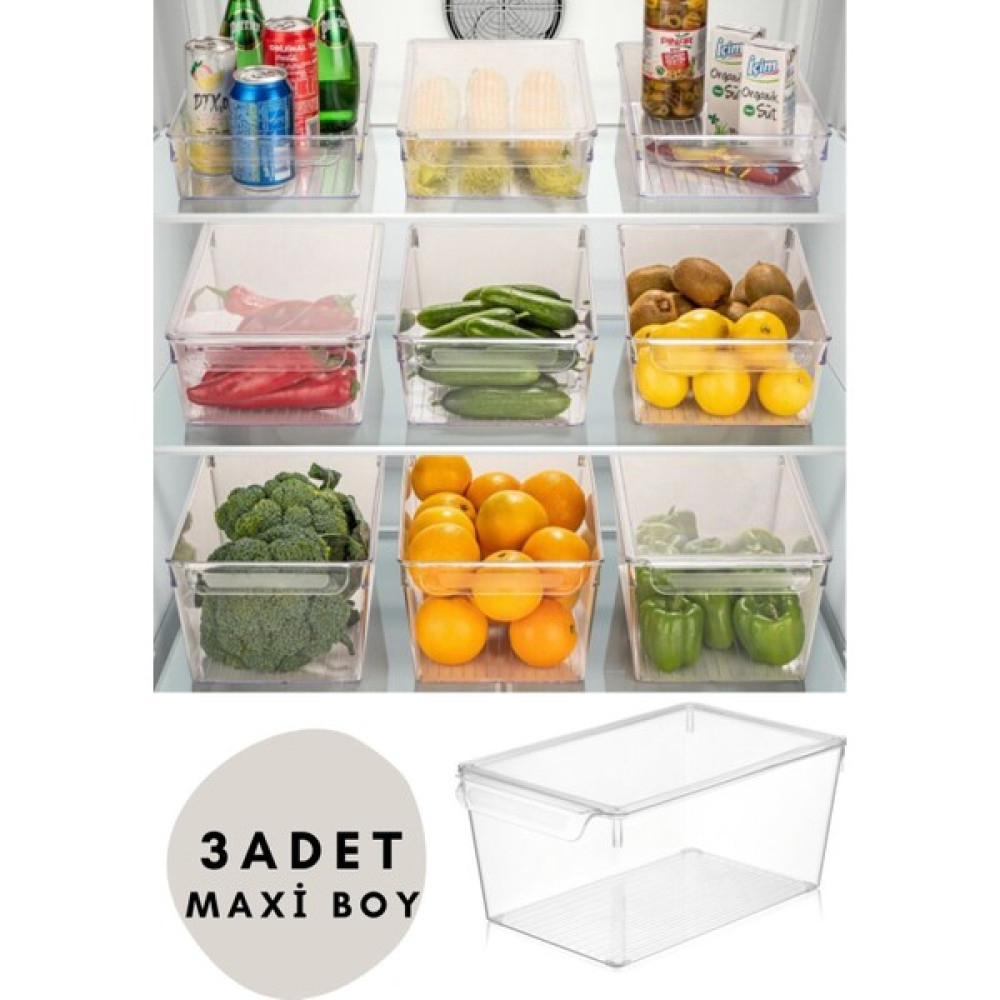 İncili Home Kapaklı Maxi Buzdolabı & Dolap İçi Düzenleyici Organizer 3 Adet Saklama Kapları Fiyatı