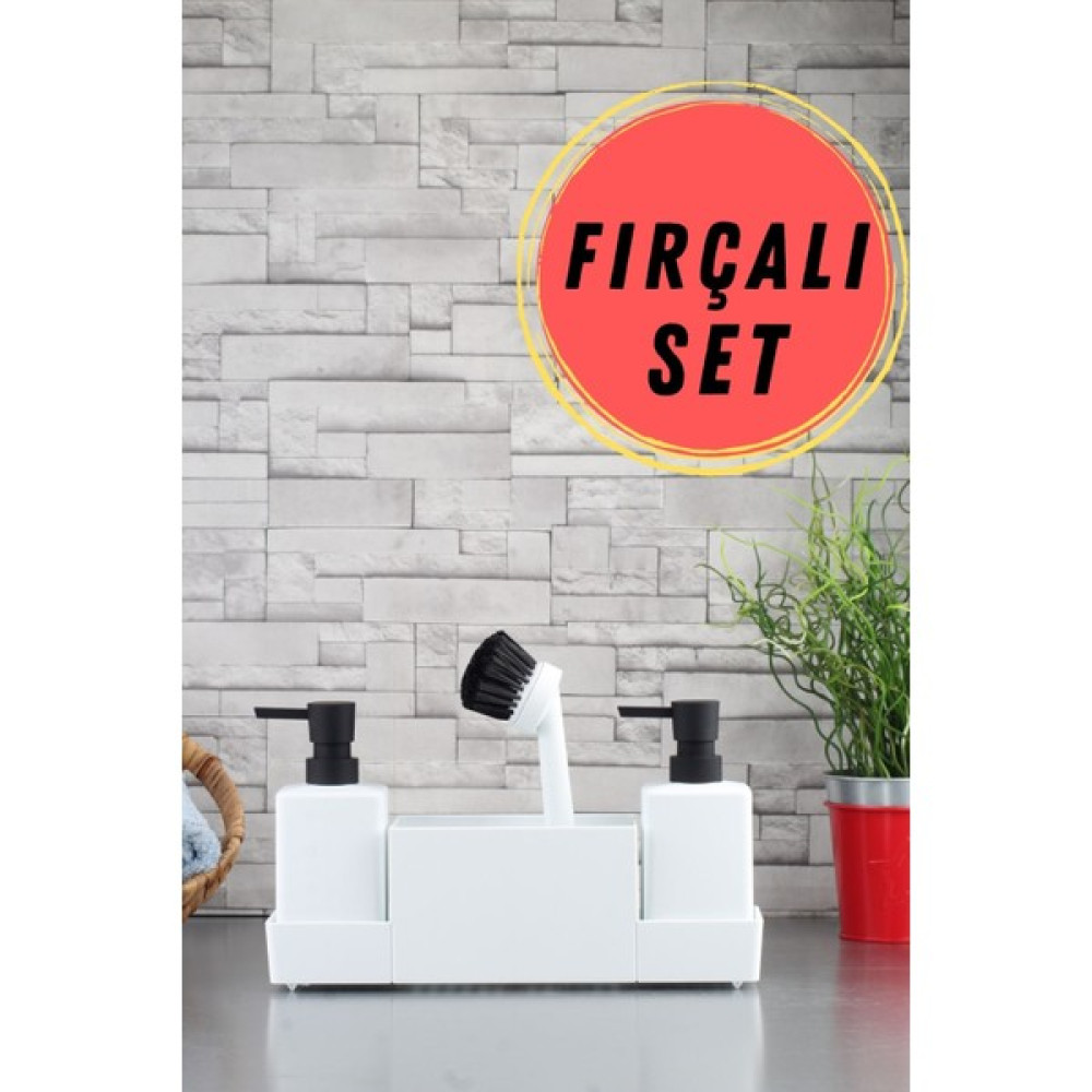 İncili Home Milano Akrilik Sıvı Sabunluk ve Bulaşık Sabunluğu Seti Beyaz Renk Tezgah Üstü Fırçalı Set Sabunluk Fiyatı