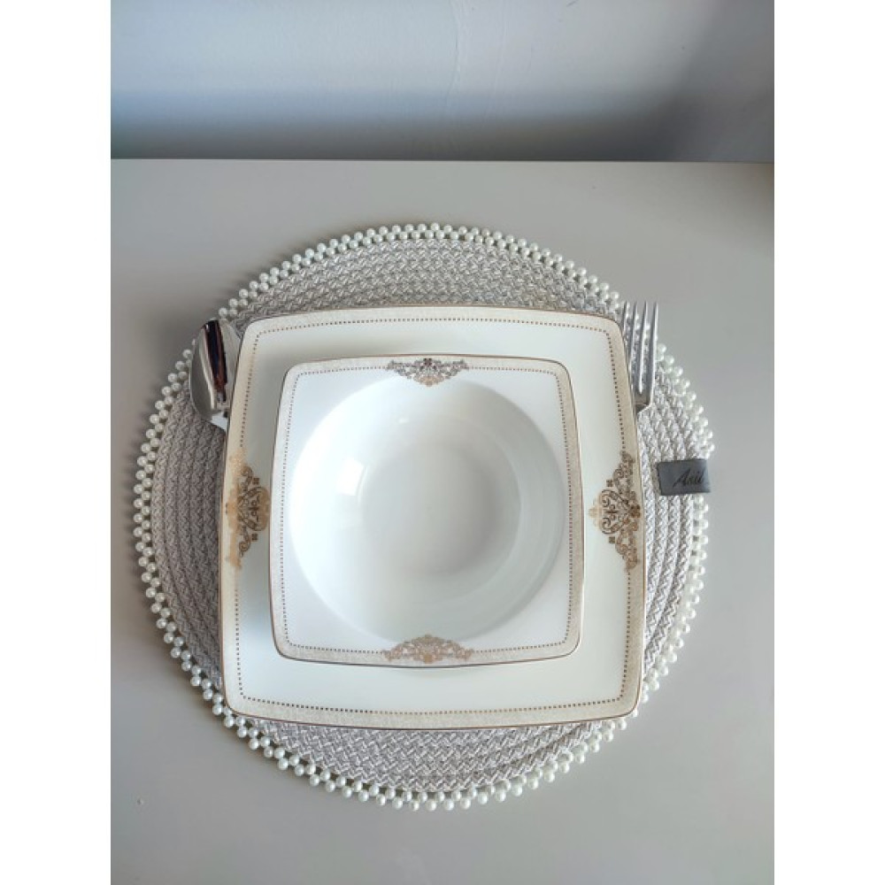 Incili Supla Takımı Amerikan Servis - 32 x 32 cm - Açık Krem Amerikan Servis Fiyatı