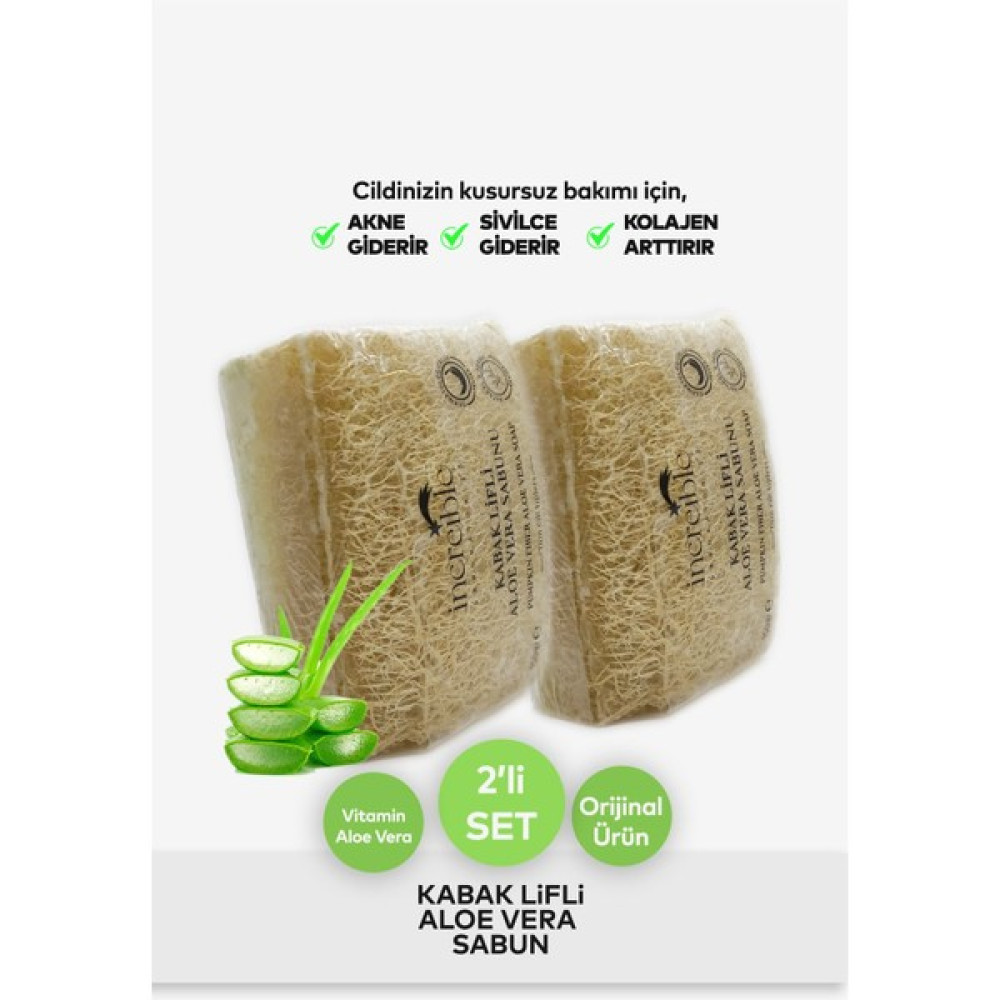 İncreible 2'li Doğal Kabak Lifli Aloe Vera Sabunu Vitamin B3 E B5 300GR Sabunlar Fiyatı