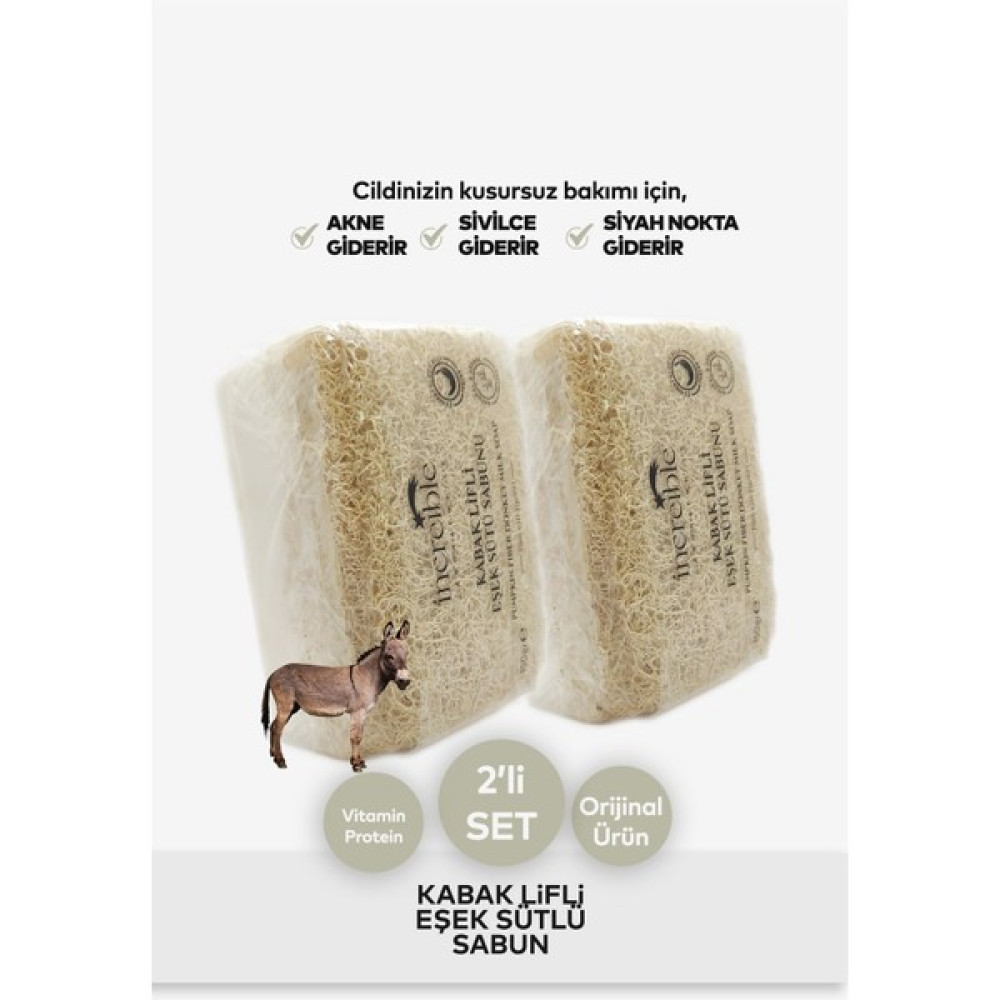 İncreible 2'li Doğal Kabak Lifli Eşek Sütü Sabunu E B3 B5 Vitamini 300GR Sabunlar Fiyatı