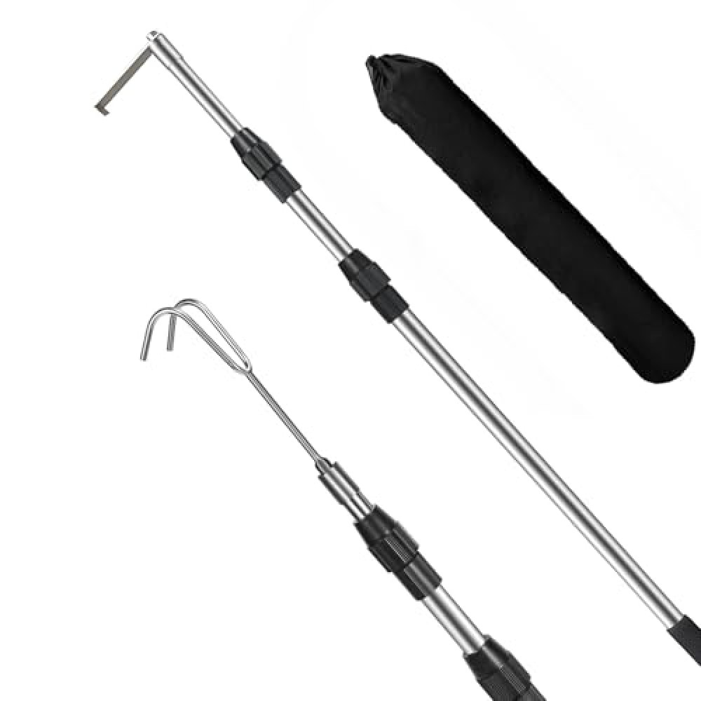 Incycall 6.5Ft Truck Bed Cargo Retriever, Heavy Duty Pickup Cargo Grabber Reach Pole with Storage Bag, Telescoping Truck Bed Grabber Pole with 2-Style Hooks, Black
