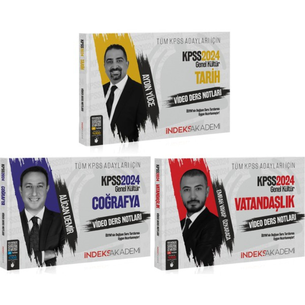 İndeks Akademi Yayıncılık Kpss Tarih+Vatandaşlık+Coğrafya Video Ders Notları 3'lü Set 2024 Kaynak Kitapları Fiyatı
