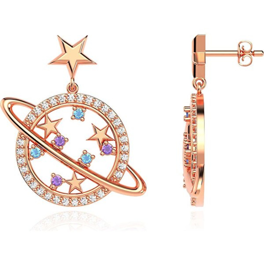 İndigo Takı Ametist Aqua Taşlı Gezegen Rose Gümüş Küpe Gümüş Küpe Fiyatı